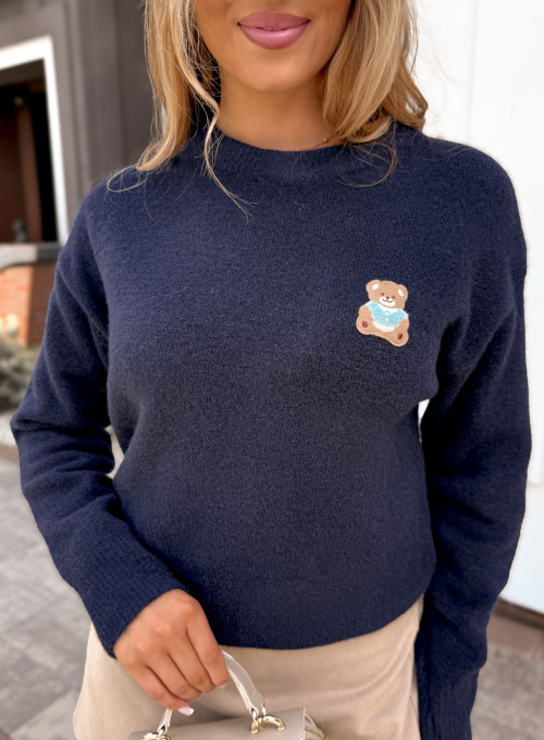 Sweter z ozdobnym misiem granatowy Alma 1