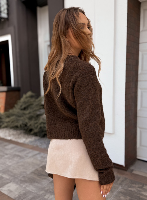 Sweter z ozdobną różą czekoladowa Fabiola 4