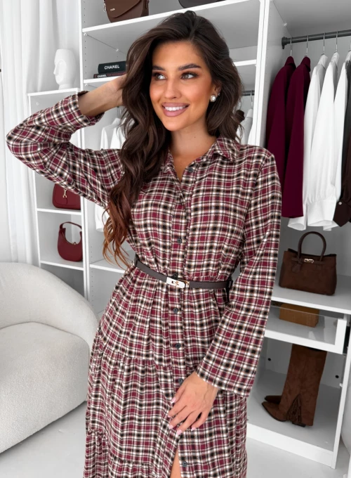 Sukienka bawełniana w bordowo-czekoladową kratą Amali 3