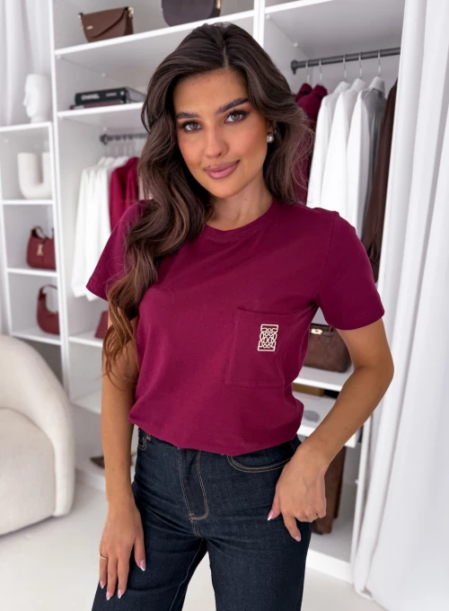 T-shirt bawełniany z kieszonką bordo Kyoto
