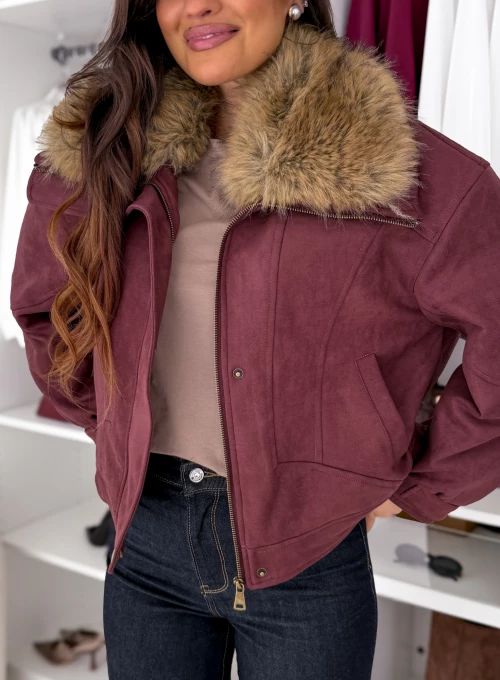 Kurtka zamszowa z kożuszkiem bordowa Foxy 1