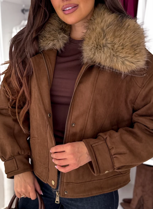 Kurtka zamszowa z kożuszkiem czekoladowa Foxy 1