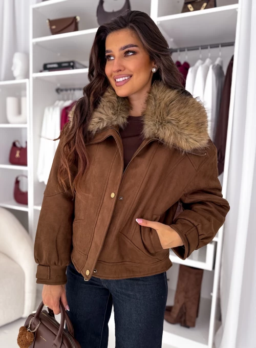 Kurtka zamszowa z kożuszkiem czekoladowa Foxy 3