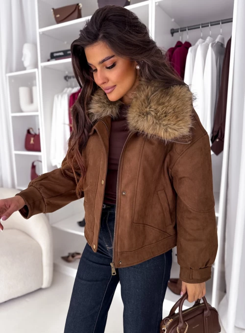 Kurtka zamszowa z kożuszkiem czekoladowa Foxy 4