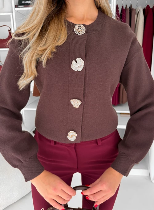 Sweter rozpinany z ozdobnymi guzikami czekoladowy Camino 1