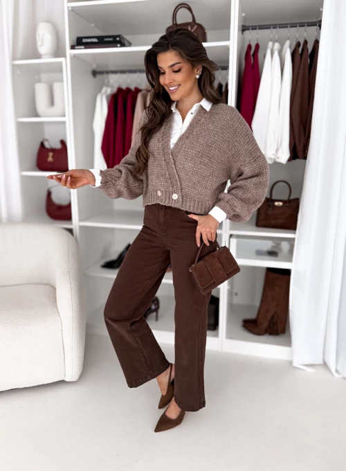 Spodnie jeansowe Wide Leg Sempre czekoladowe 4