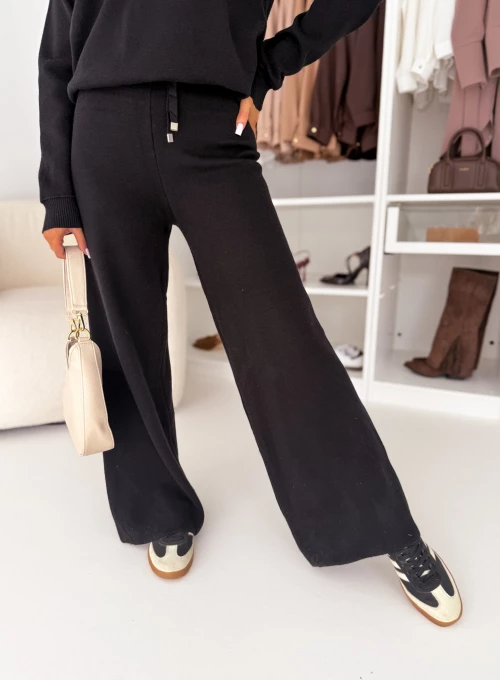 Komplet z wiskozy bluzka z kołnierzykiem i spodnie czarny Softy 2