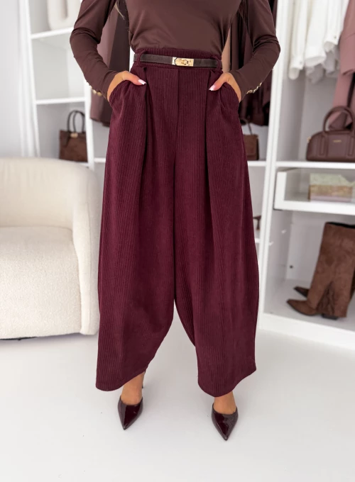 Spodnie sztruksowe bordowe Brita 2