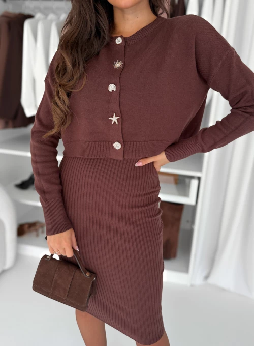 Komplet wiskozowy sweter & sukienka Soleil czekolada 1