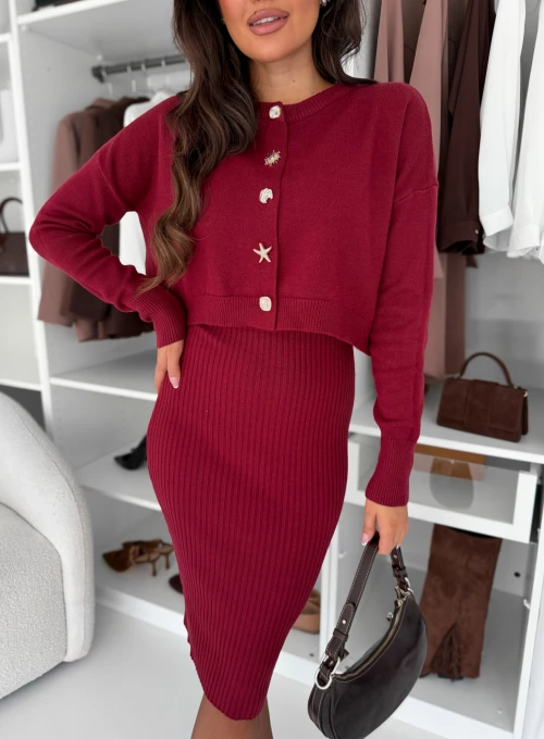 Komplet wiskozowy sweter & sukienka Soleil bordo 1