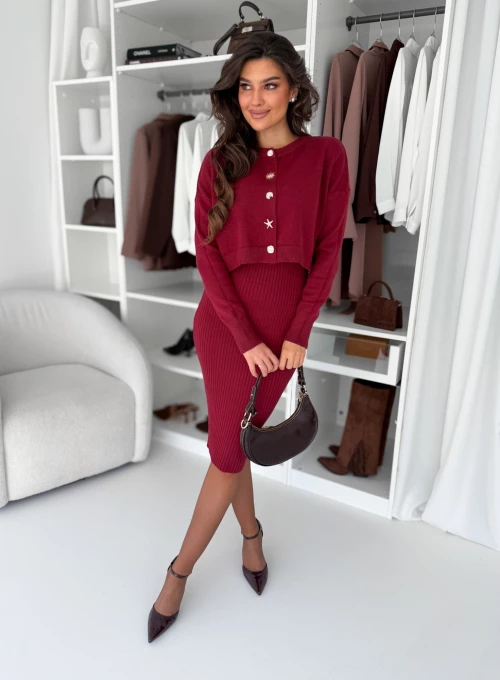 Komplet wiskozowy sweter & sukienka Soleil bordo 2