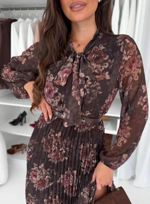 Sukienka plisowana z wiązanym dekoltem choco Flowers 1