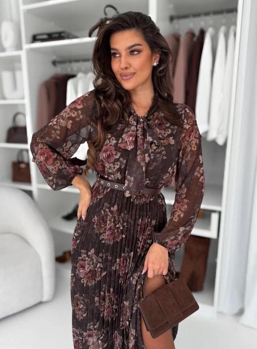 Sukienka plisowana z wiązanym dekoltem choco Flowers 3