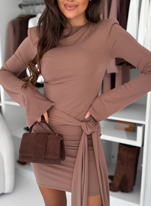 Sukienka wiązana w pasie caffe latte Rafi 1