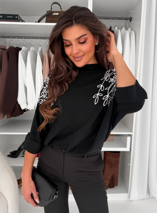 Sweter oversize Boho Flowers czarny 2