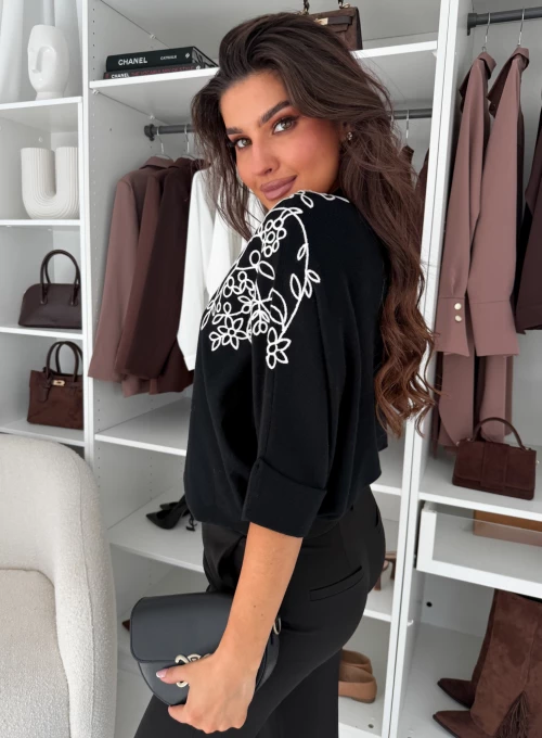 Sweter oversize Boho Flowers czarny 4