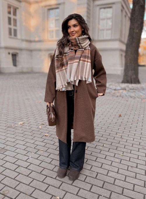 Szal Meri w krate w odcieniach brązu i szarości 2