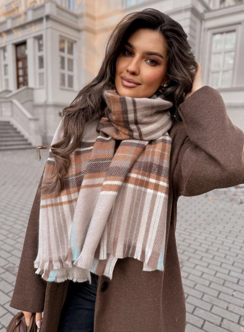 Szal Meri w krate w odcieniach brązu i szarości 3