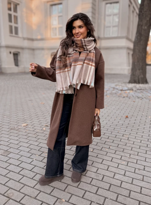 Szal Meri w krate w odcieniach brązu i szarości 4