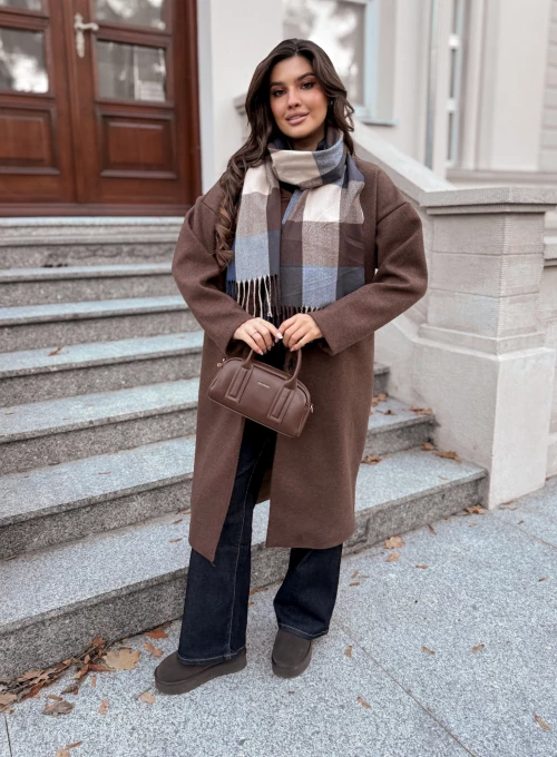 Szal Vence w niebiesko czekoladową kratę 2