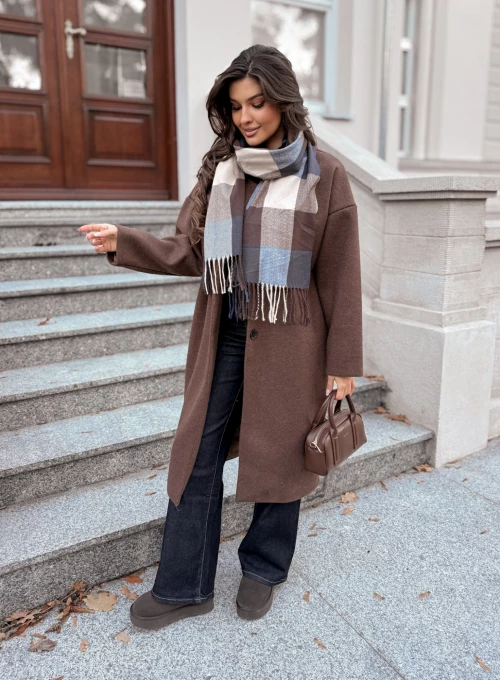 Szal Vence w niebiesko czekoladową kratę 4