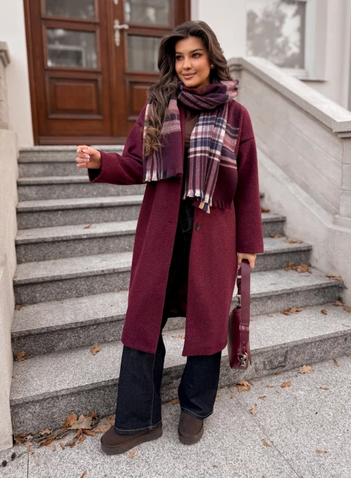 Szal Meri w krate burgundowy 2