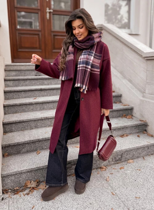 Szal Meri w krate burgundowy 4