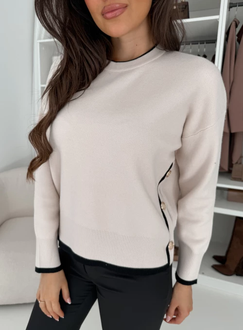 Sweter oversize beżowy z ozdobnymi guzikami Leisi 3