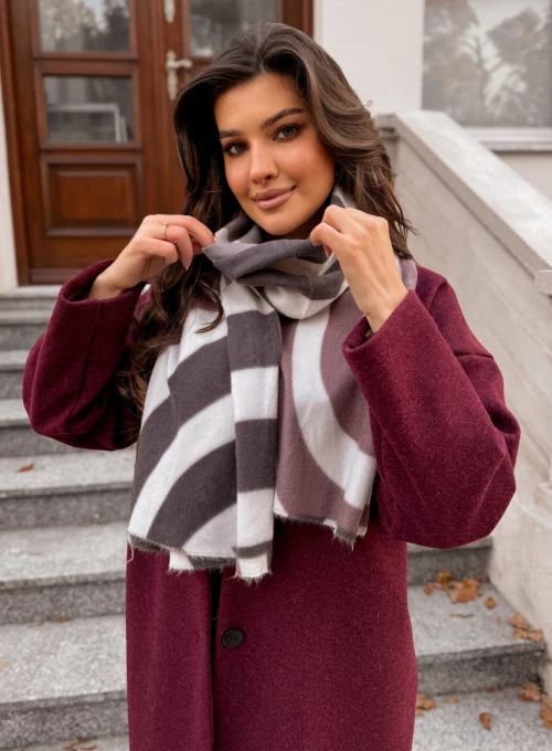 Szal Bari śmietanka & grafit & bordo