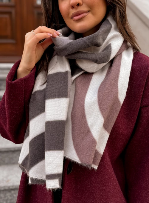 Szal Bari śmietanka & grafit & bordo 1