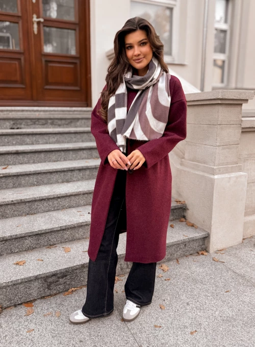 Szal Bari śmietanka & grafit & bordo 2