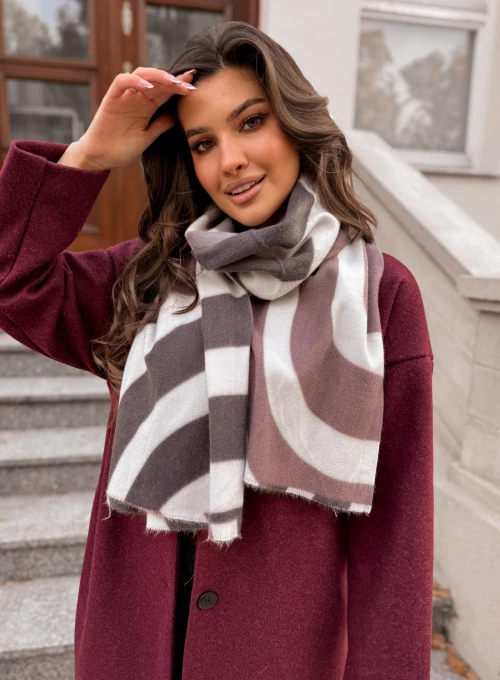 Szal Bari śmietanka & grafit & bordo 3