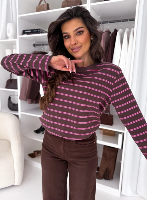 Bluzka czekoladowa w fuksjowe paski Bocca Strips
