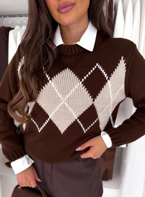 Sweter Legoli czekolada z beżem 1