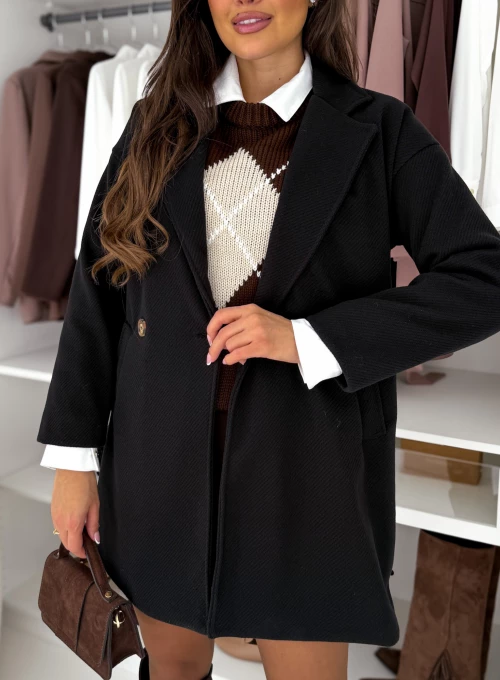 Płaszcz prążkowany Marbela czarny 1