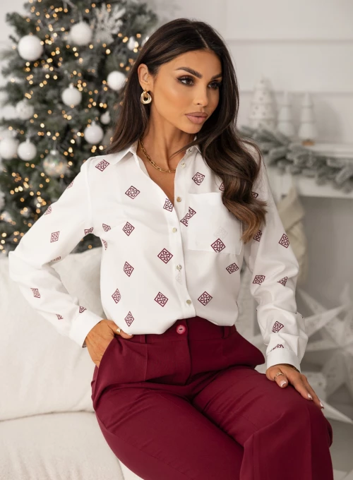 Koszula Pampi ornamenty bordo 2