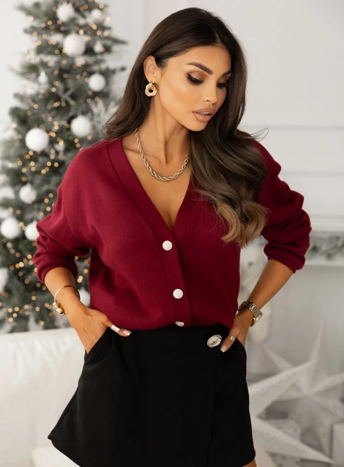 Sweter rozpinany Feel bordowy 2