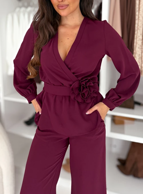 Komplet bluzka baskinka ze spodniami bordo Fiore 1