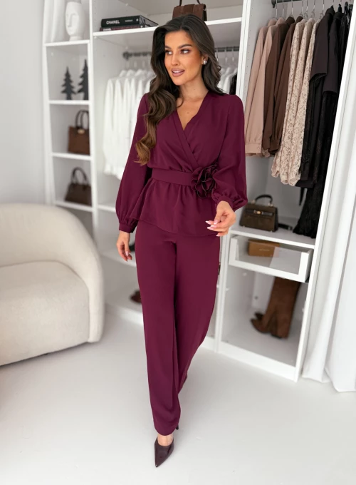 Komplet bluzka baskinka ze spodniami bordo Fiore 5