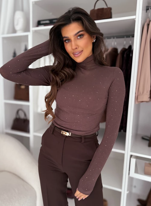 Błyszczący półgolf z kryształkami czekoladowy Kristal