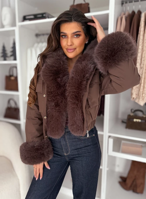 Kurtka czekoladowa z kożuszkiem Cami