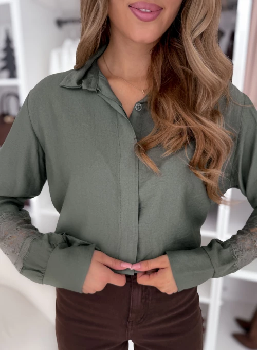 Wiskozowa koszula z koronką na rękawach Dorine matcha 1