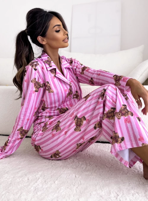 Piżama zapinana na guziki ze spodniami pudrowa