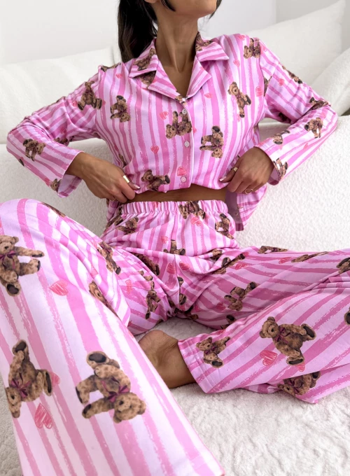 Piżama zapinana na guziki ze spodniami pudrowa 1