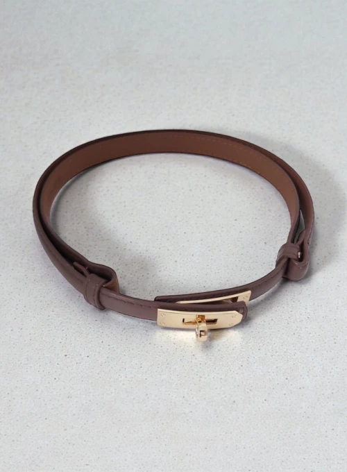 Subtelny regulowany pasek z skóry naturalnej gładki chłodny brąz 1