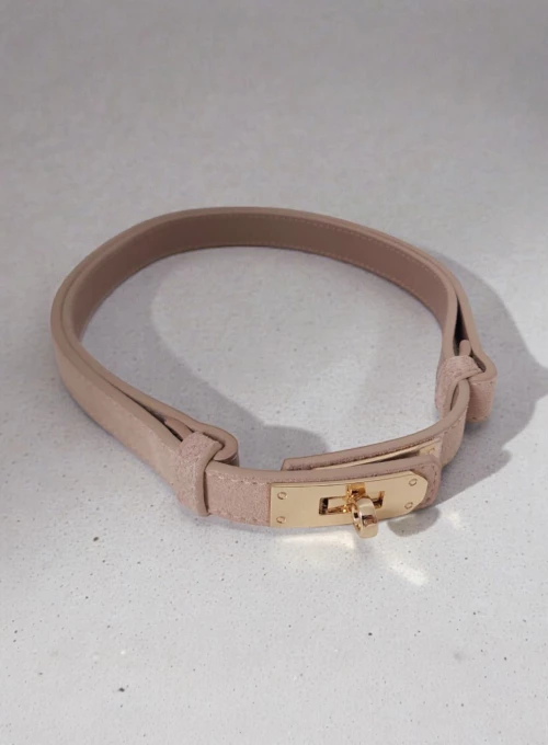 Subtelny regulowany pasek z zamszu naturalnego taupe 1