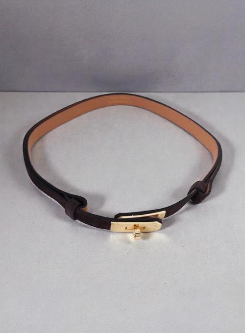 Subtelny regulowany pasek z zamszu naturalnego ciemny brąz 1