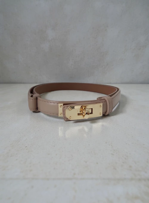 Subtelny regulowany pasek z skóry naturalnej gładki latte