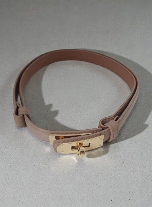 Subtelny regulowany pasek z skóry naturalnej gładki latte 1