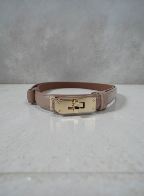 Subtelny regulowany pasek z skóry naturalnej gładki latte 2